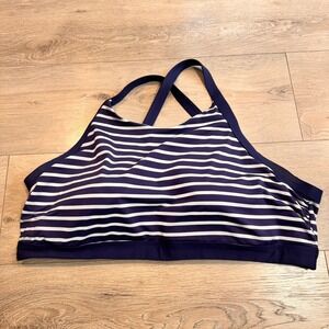 Lands End Womens Size 24W or 3X Blue Striped Cross Back Bikini‎ Sport Swim Top